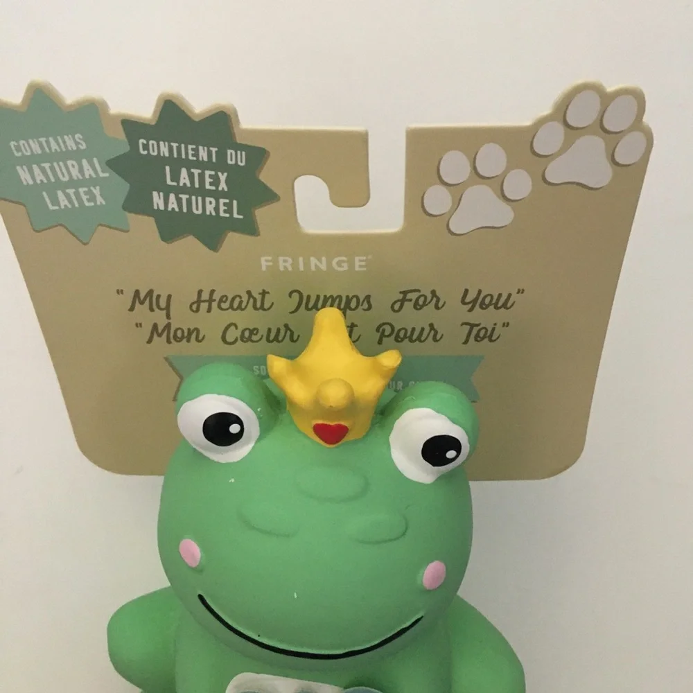 NEW Dog Toy Latex Squeaker Green Frog - Crown “My Hearts Jumps for You” | Fringe